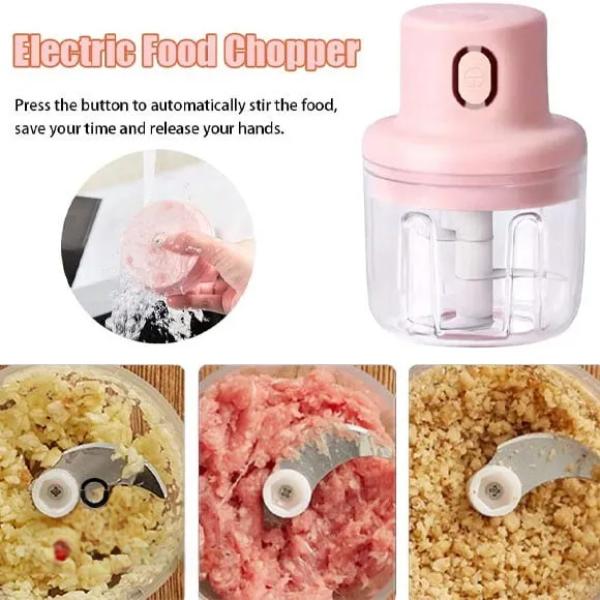 Pink Electric Food Chopper Portable Rechargeable ABS