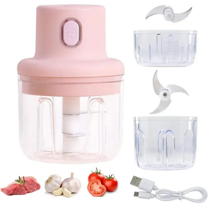 Pink Electric Food Chopper Portable Rechargeable ABS