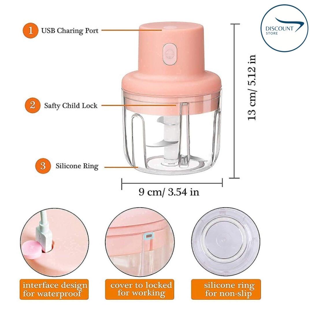Pink Electric Food Chopper Portable Rechargeable ABS